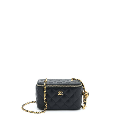 Chanel 22A Pearl Crush Long Vanity With Chain Lambskin Black