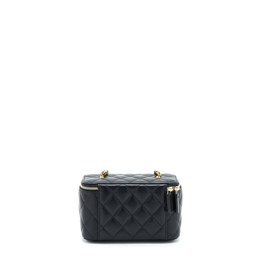 Chanel 22A Pearl Crush Long Vanity With Chain Lambskin Black