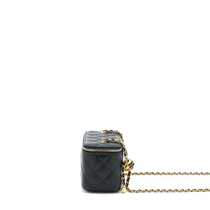 Chanel 22A Pearl Crush Long Vanity With Chain Lambskin Black