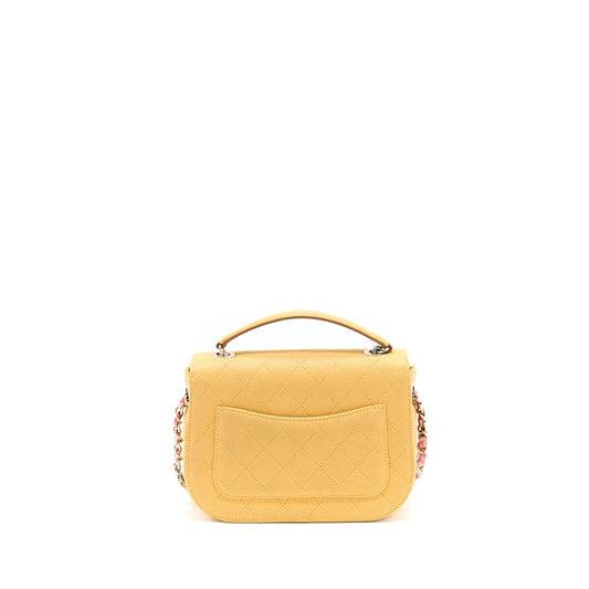 Chanel Giant CC Logo Messenger Flap Bag Caviar Yellow L