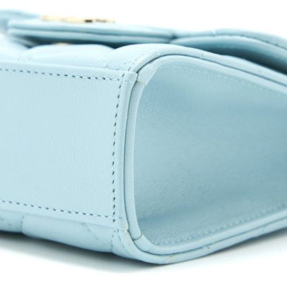 Chanel Mini Top Handle Flap Bag Lambskin Light Blue L