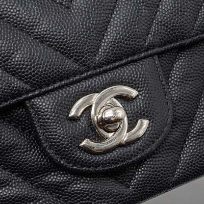 Chanel Mini Rectangular Flap Bag Chevron Caviar Black