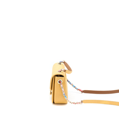 Chanel Giant CC Logo Messenger Flap Bag Caviar Yellow L