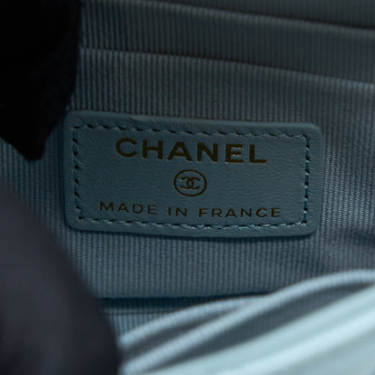 Chanel Mini Top Handle Flap Bag Lambskin Light Blue L