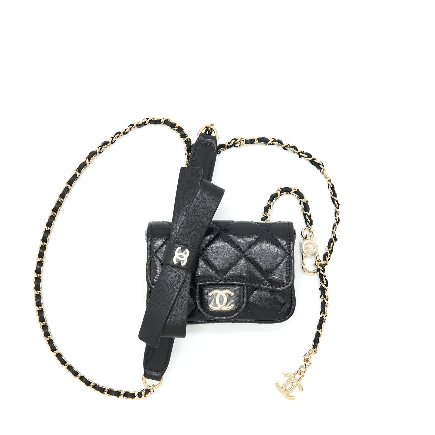 Chanel Mini Flap Belt Bag With Ribbon Lambskin Black L