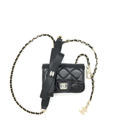 Chanel Mini Flap Belt Bag With Ribbon Lambskin Black L