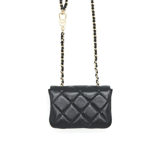 Chanel Mini Flap Belt Bag With Ribbon Lambskin Black L