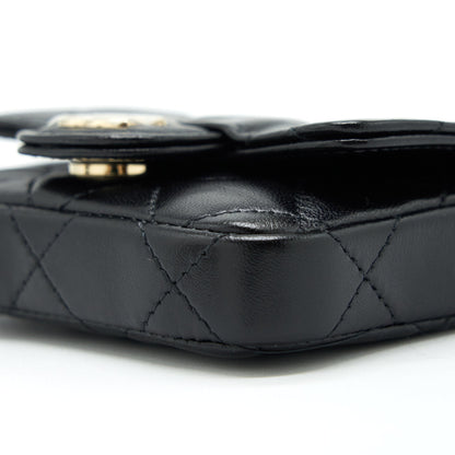 Chanel Mini Flap Belt Bag With Ribbon Lambskin Black L