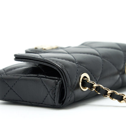 Chanel Mini Flap Belt Bag With Ribbon Lambskin Black L