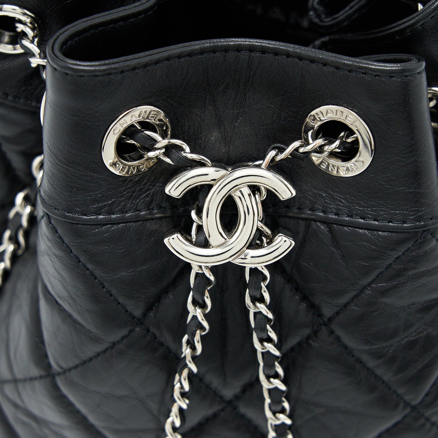 Chanel 20S Drawstring Bucket Bag Aged Calfskin Black