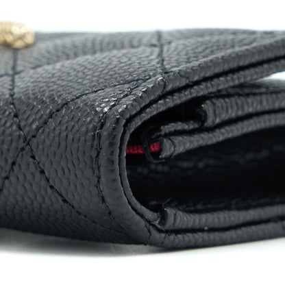 Chanel 23P Detailed Logo Flap Card Holder Caviar Black L (Microchip)