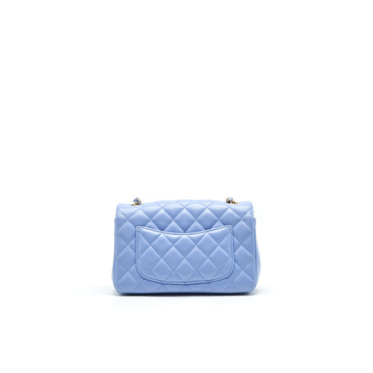 CHANEL LAMBSKIN RECTANGULAR MINI FLAP BAG IN ICE BLUE