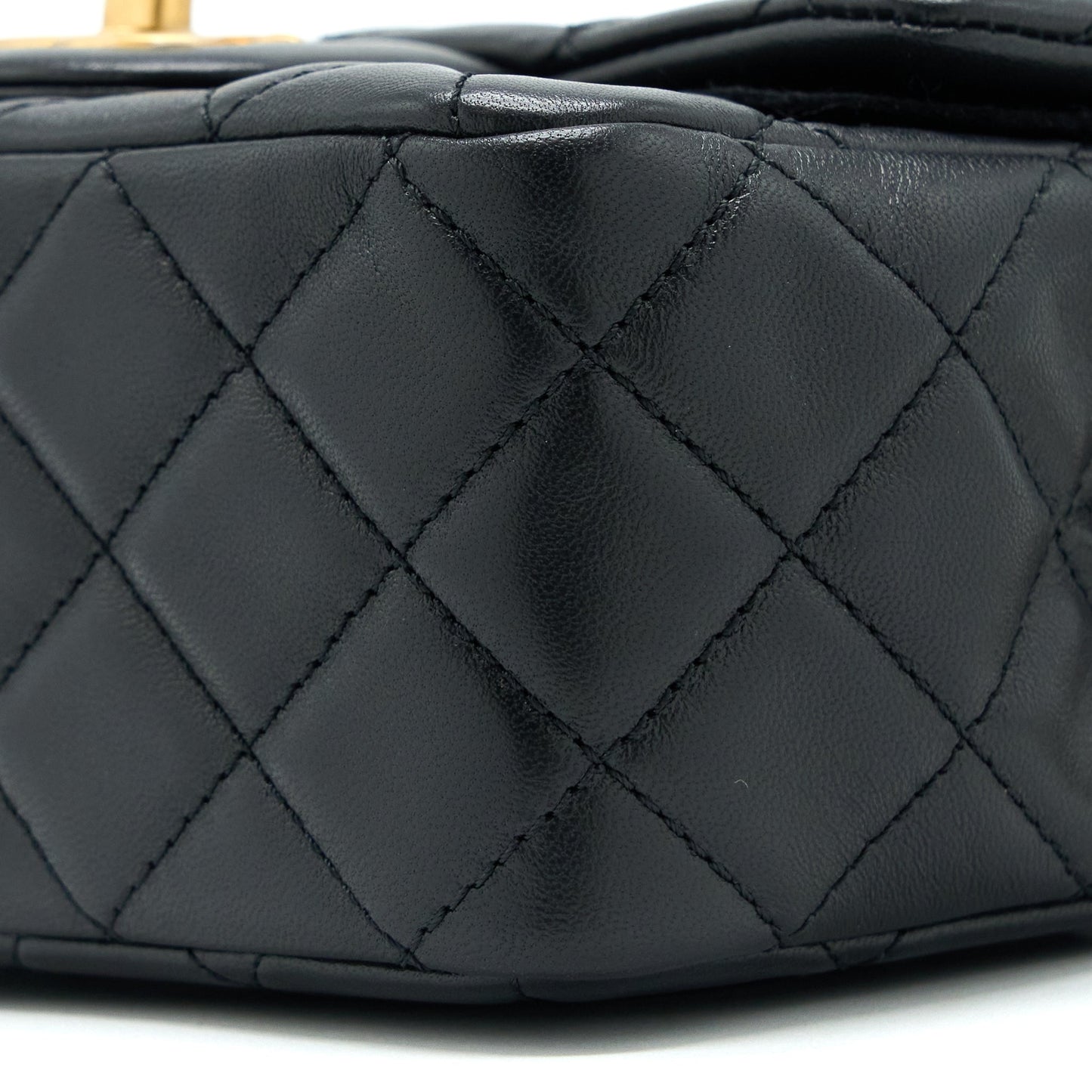 Chanel Pearl Crush Mini Square Flap Bag Lambskin Black Brushed  (Microchip)