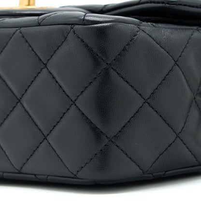 Chanel Pearl Crush Mini Square Flap Bag Lambskin Black Brushed  (Microchip)