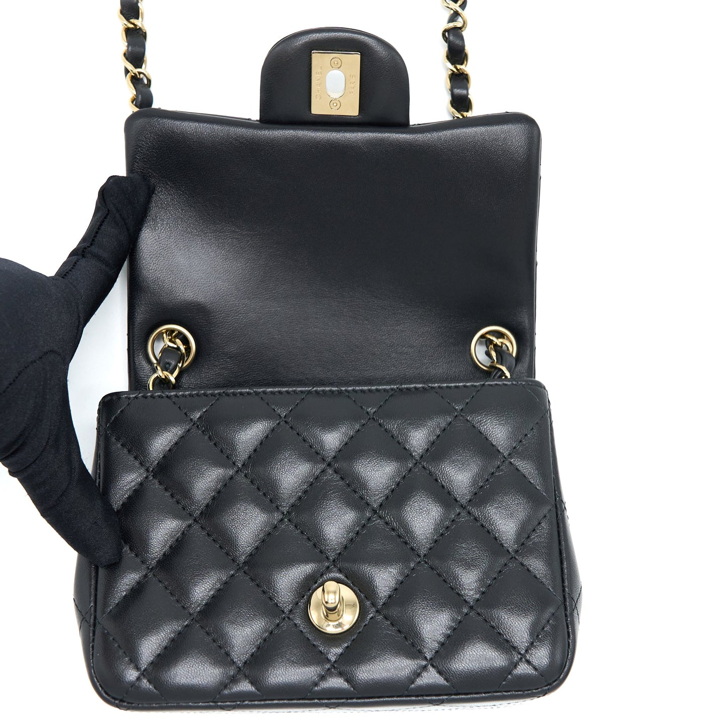 Chanel Mini Square Flap Bag Lambskin Black L (Microchip)