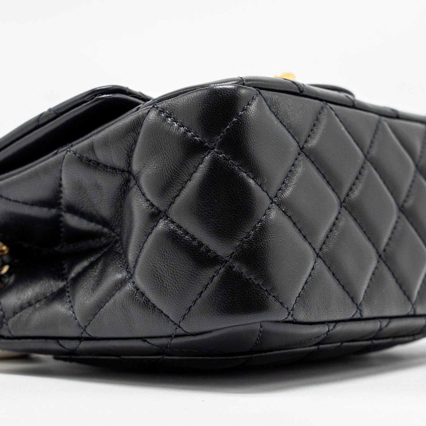 Chanel pearl crush mini square flap bag lambskin black  (microchip)