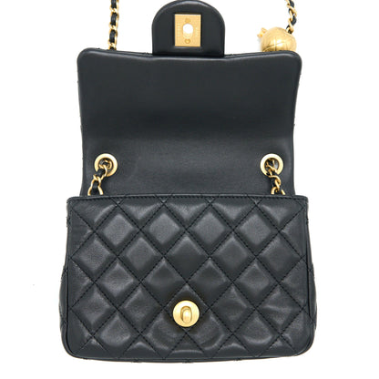 Chanel Pearl Crush Mini Square Flap Bag Lambskin Black Brushed  (Microchip)