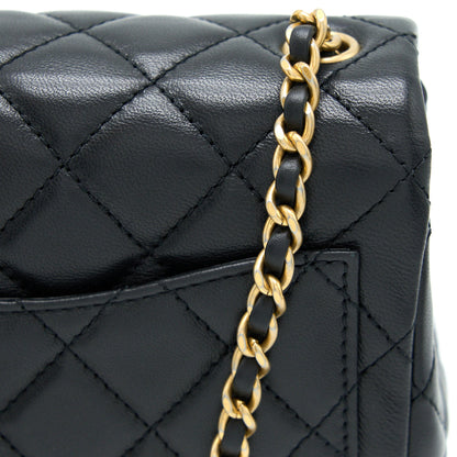 Chanel Pearl Crush Mini Square Flap Bag Lambskin Black Brushed  (Microchip)