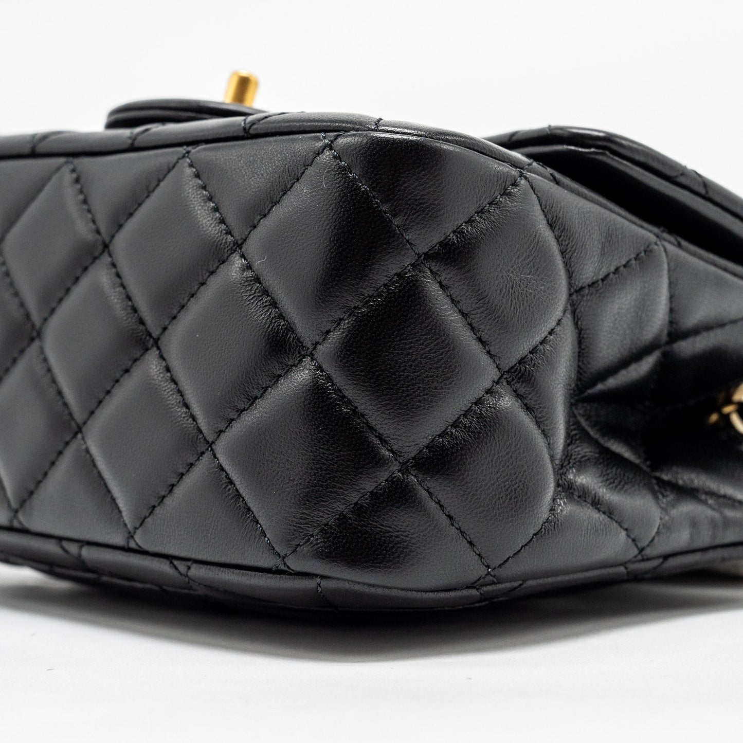 Chanel pearl crush mini square flap bag lambskin black  (microchip)