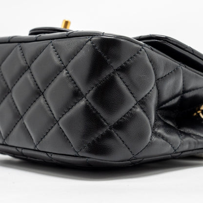 Chanel pearl crush mini square flap bag lambskin black  (microchip)