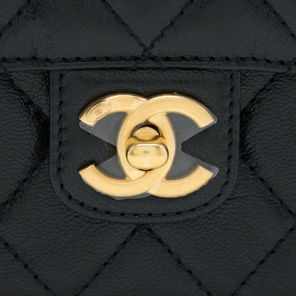 Chanel 22K Retro Classic New Mini Square Flap Bag Goatskin Black (Microchip)