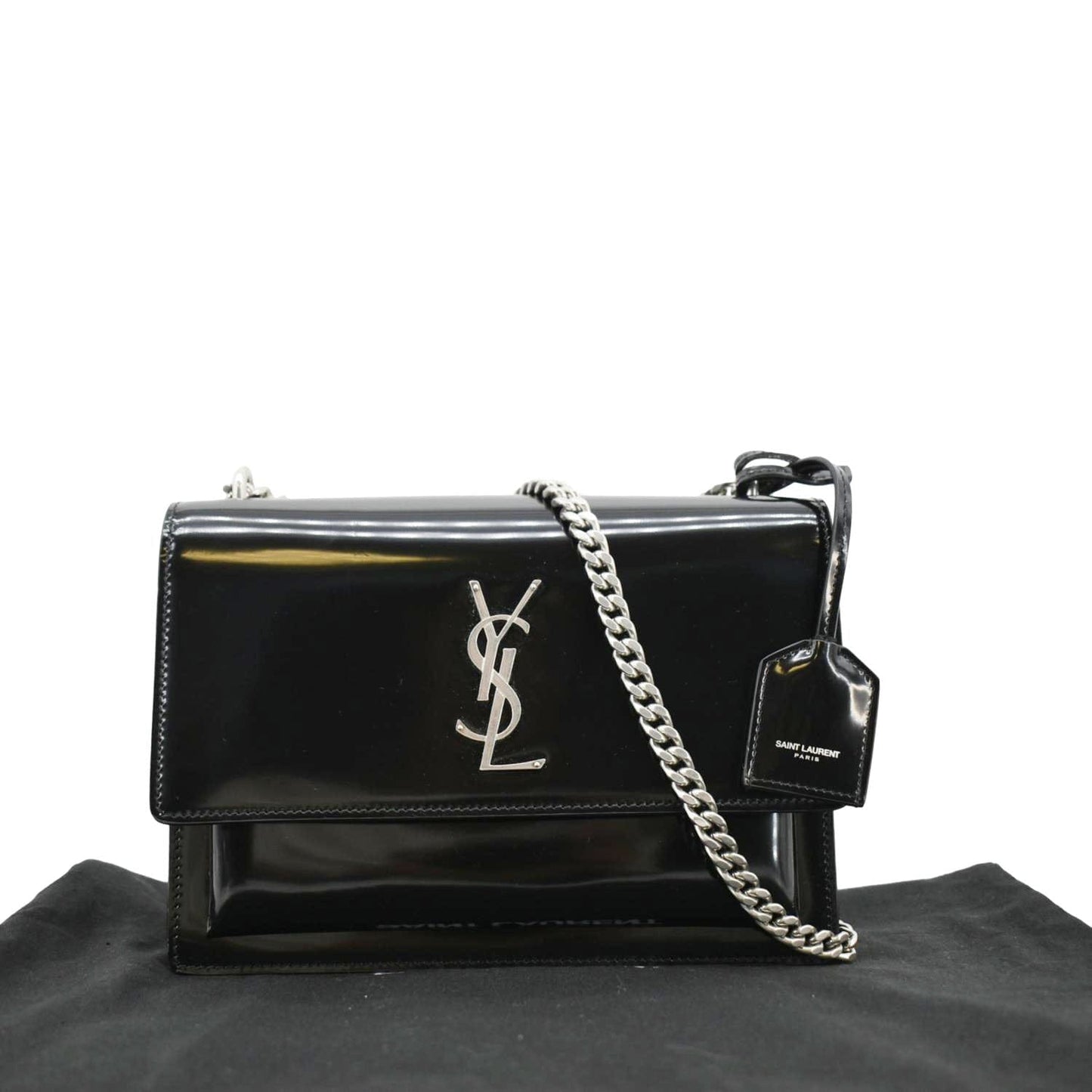 YVES SAINT LAURENT Monogram Sunset Medium Leather Shoulder Bag Black