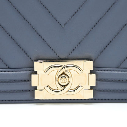 Chanel Medium Boy Bag Chevron Calfskin Grey L