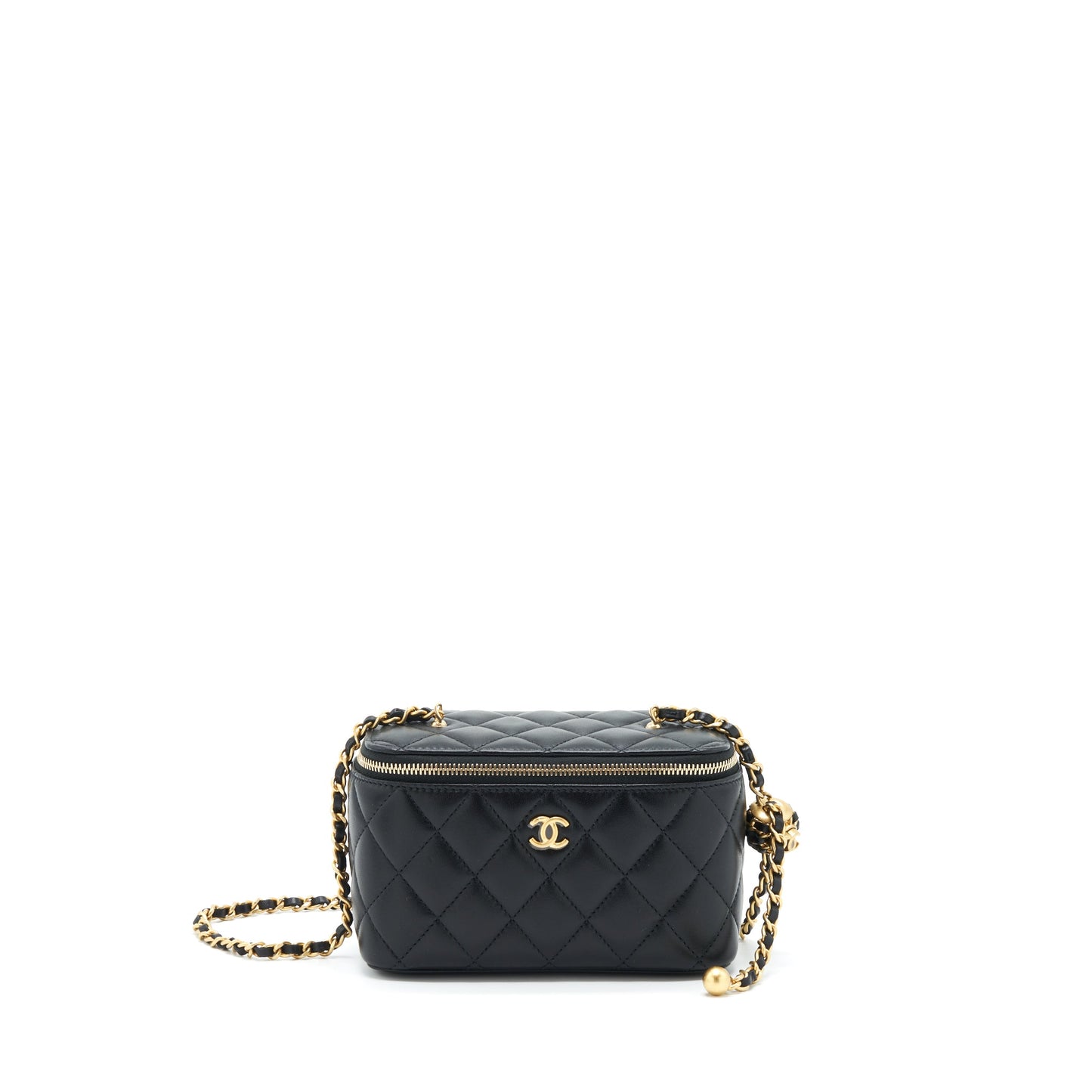 Chanel 22S Pearl Crush Long Vanity With Chain Lambskin Black
