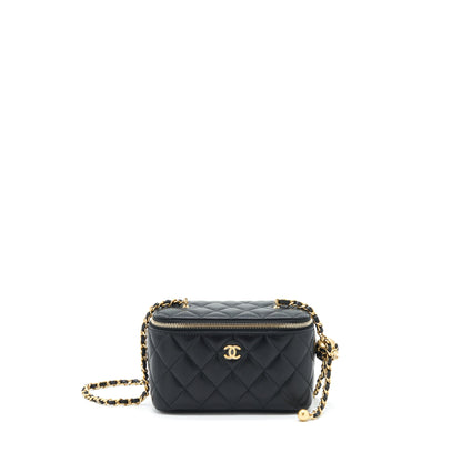 Chanel 22S Pearl Crush Long Vanity With Chain Lambskin Black