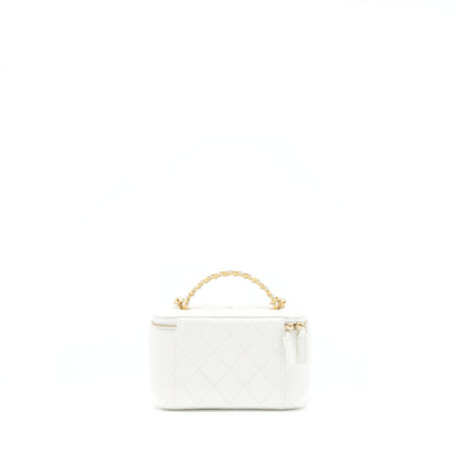 Chanel 22S Logo Top Handle Long Vanity Caviar White