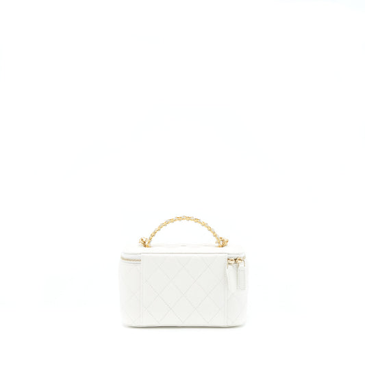 Chanel 22S Logo Top Handle Long Vanity Caviar White