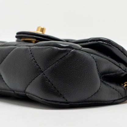 Chanel 21A top handle mini flap card holder with chain lambskin black