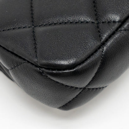 Chanel 21A top handle mini flap card holder with chain lambskin black