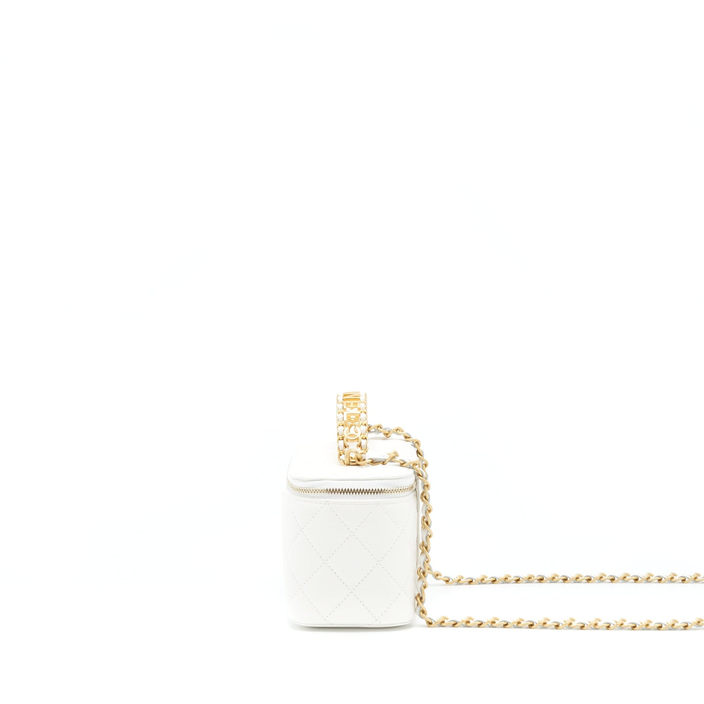 Chanel 22S Logo Top Handle Long Vanity Caviar White