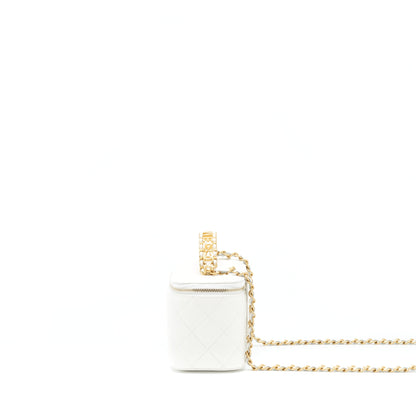 Chanel 22S Logo Top Handle Long Vanity Caviar White