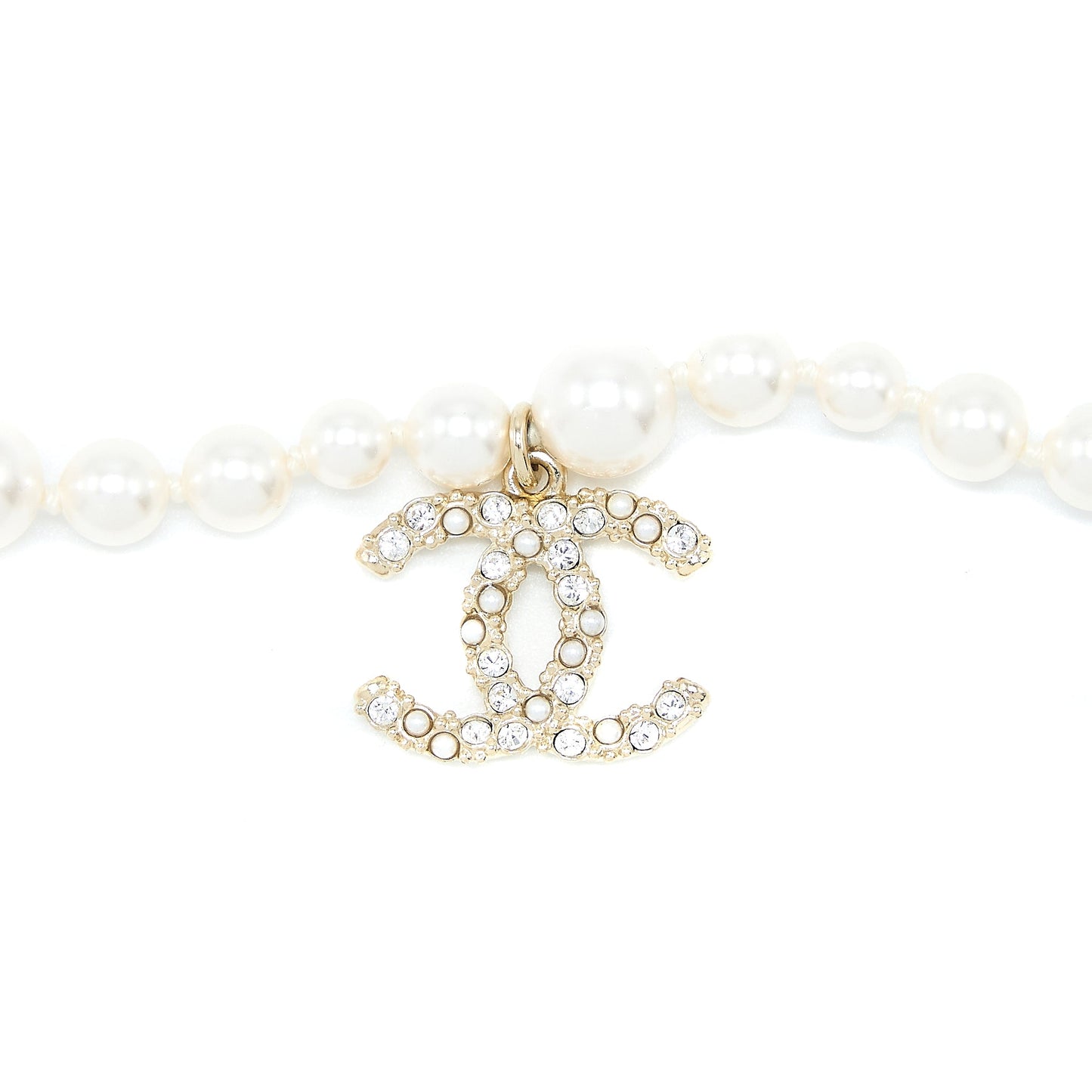 Chanel CC Logo Dropped Bracelet Pearl/Crystal Light Gold Tone