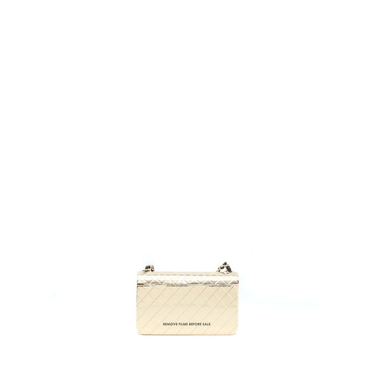 Chanel Mini Evening Bag Gold Tone Hammered Metal And Gold Tone Metal (Microchip )