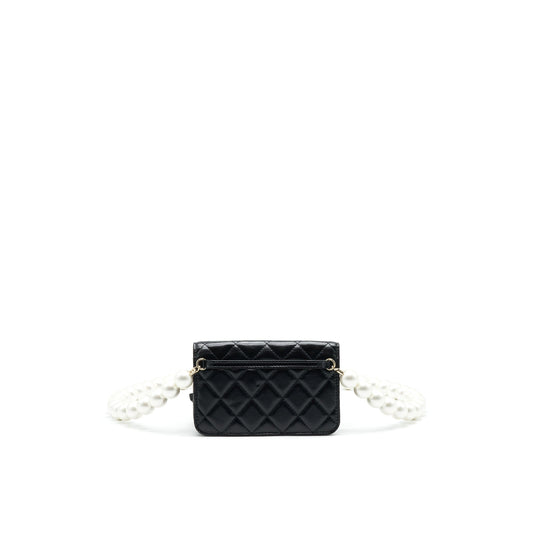 Chanel Giant Pearl Clutch With Chain Calfskin Black L