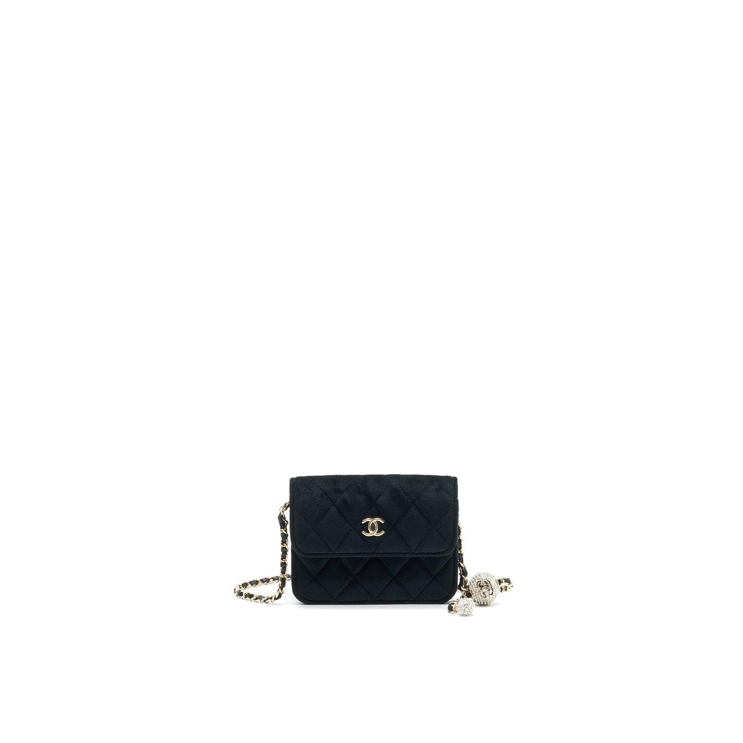 Chanel Velvet Pearl Crush Mini Belt Bag Black with L