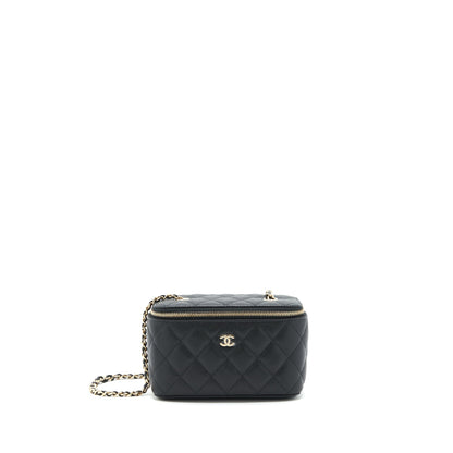 Chanel Caviar Long Vanity case with chain Caviar black L