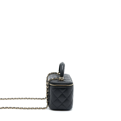 Chanel 22A Top Handle Long Vanity With Chain Lambskin Black L (New Version)