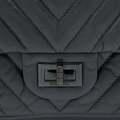 Chanel 2.55 Reissue Small Double Flap Bag Chevron Aged Calfskin Black with Black Hardware