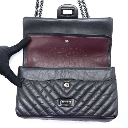 Chanel 2.55 Reissue Small Double Flap Bag Chevron Aged Calfskin Black with Black Hardware
