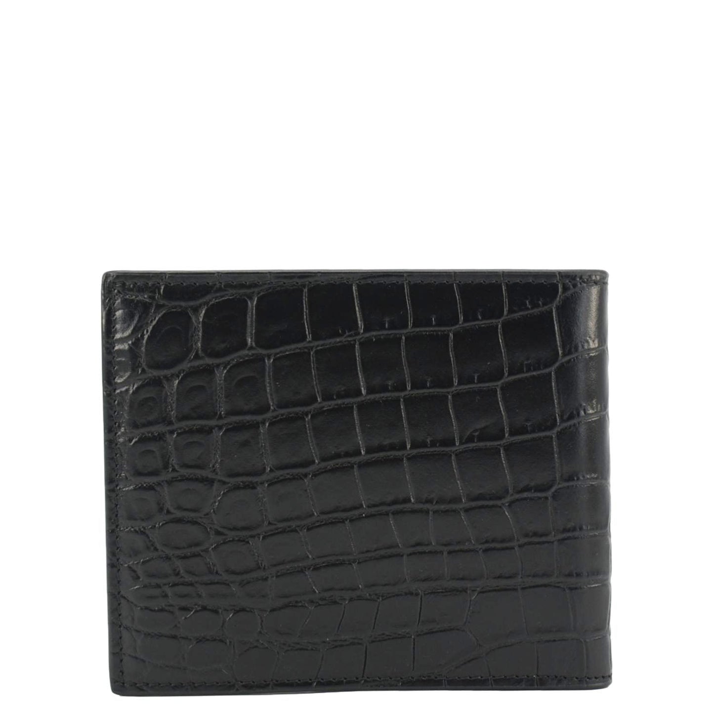YVES SAINT LAURENT Crocodile Print Leather Billfold Wallet Black