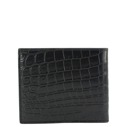YVES SAINT LAURENT Crocodile Print Leather Billfold Wallet Black