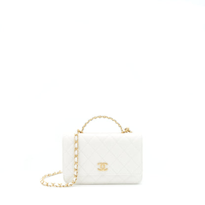 Chanel 22s Logo Top Handle Wallet On Chain Caviar White