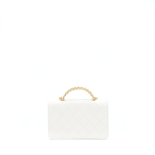Chanel 22s Logo Top Handle Wallet On Chain Caviar White