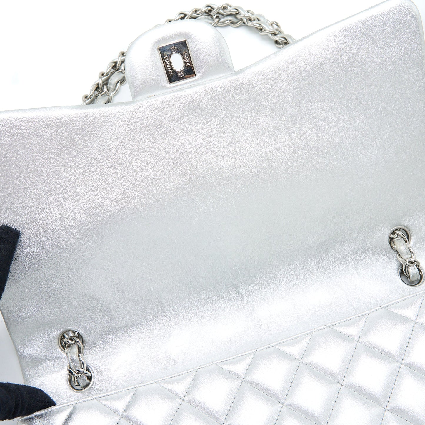 Chanel Maxi Classic Single Flap Bag Lambskin Silver
