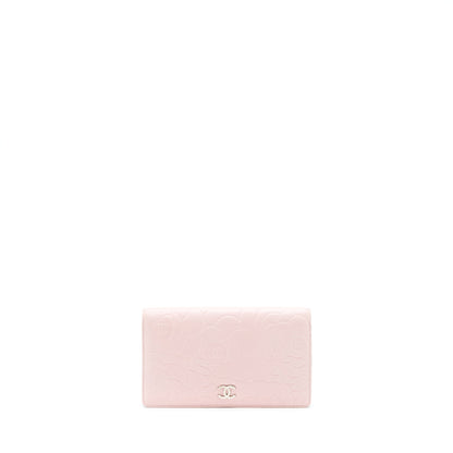 Chanel Camellia Long Wallet Lambskin Light Pink/Dark Brown