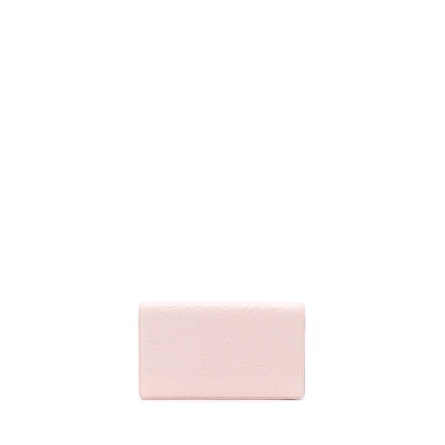 Chanel Camellia Long Wallet Lambskin Light Pink/Dark Brown